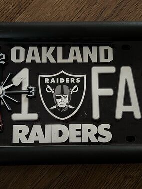 NFL Oakland Raiders Black and White License Plate Clock